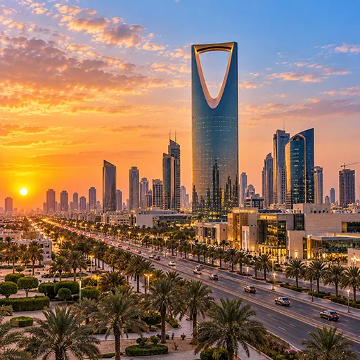 Riyadh skyline and Kingdom Centre in Saudi Arabia